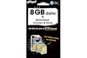 Giff Gaff Sim Card with 8GB Data and Unlimited Minutes and Texts, No Contract (£15.00 Top-Up Upon Activation Required)
