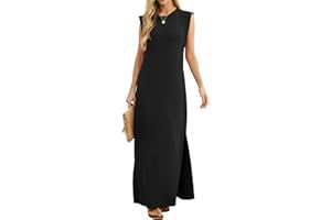 GRECERELLE Womens Summer Maxi Dress Casual Shirt Dresses Elegant Styles Basic Sleeveless Maxi Dresses for Women UK with Split and Pockets