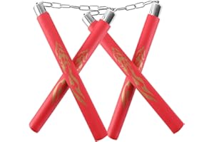 AUFIKR Nunchaks - Pack de 2 nunchaks de Formation en Caoutchouc Mousse de sécurité et chaîne en Acier pour Enfants et Adultes nunchaks débutants en Arts Martiaux nunchaks en Mousse Ninja
