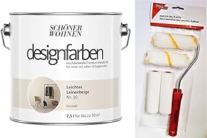 HAGEBAUSPN Schöner Wohnen designfarben feinmatte Wandfarbe für innen 2,5 Liter mit go/on Rollen-Set 5-tlg (Nr 10 Leichtes Leinenbeige)