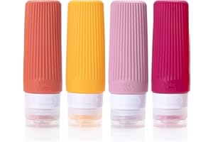 LUFEVRM 4 Stück 90ml Reiseflaschen Set,BPA-frei,Silikon Auslaufsicher Nachfüllbar Tragbar Zusammendrückbar Leer Zubehör Reisegröße für Toilettenartikel,Lotion,Shampoo,Spülung,Flaschen,Behälter(Rose Rot)