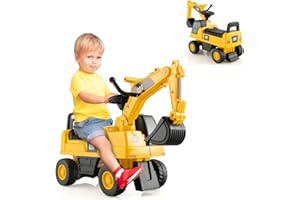 GOPLUS - Excavador para niños con brazo de ángulo ajustable, pala con bocina simulada, juguete de tractopala con espacio de almacenamiento, adecuado para niños de 1 a 3 años, amarillo + negro