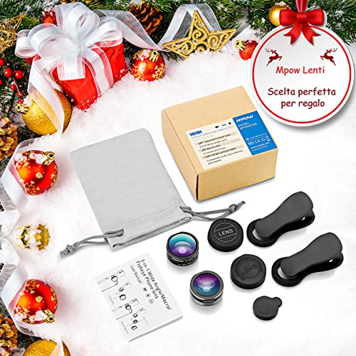 Lenti Smartphone Mpow 3 in 1 Lenti Kit Clip-On Lente Fisheye Suprema 180 Gradi + Lente Grandangolo 0.65X + Lente Macro 10X, Obiettivi Cellulari per iPhone 6s / 6s Plus, iPhone 6 / 6 Plus, Samsung Galaxy S6 Edge+ / S6 Edge / S6 / S5 / S4 / S3 HTC, Sony Xperia, Huawei ed altri Smartphone