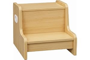 HOOBRO Fotsteg för barn, 2-stegs pall, barnstege, barnpall, halkfri, med handtag, för badrum, kök, naturlig ENL01JD01