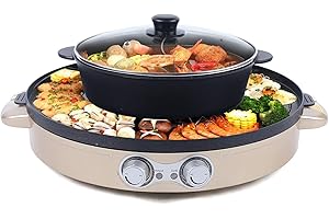 Charocean 2000W Hot Pot Elektrisch Hotpot Topf 220V Elektrogrill 2 in 1 Multifunktion Elektrische Grill Hot pot mit Abnehmbar Kochplatte, Elektrische Hot Pots für Wohnheim Zuhause (Gold)