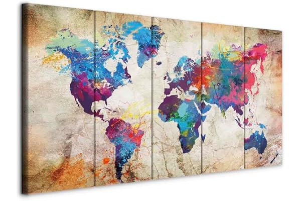 murando - Tableau décoratif Carte du monde 150x60 cm - Impression sur toile colorée - Décoration murale pour salon et chambre - Texture de carte du monde des continents colorés beiges k-A-0179-b-o
