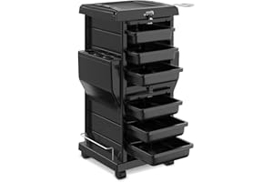DEER BEAUTY Ultimate Salon Trolley Space-Saving, Extra Storage, top-Notch Hair/Beauty cart, 6 Lockable Trays, 2 Tray Holders, Premium Locking Wheels, Pockets, Versatile Utility for All Salon Stations