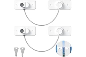 AiQInu 2 sztuki Blokada lodówki z kluczem, blokada okna dzieci z naklejką lub śrubą, Dzieci Kłódka do szafki na lodówkę, pralka, meble, okno