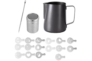 SZXMDKH Jarra de leche barista acero inoxidable, 350 ml, negro, ideal para máquina de café, espuma