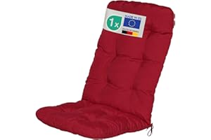 Beautissu Coussin Exterieur Jardin Flair HL - Coussin Chaise Jardin pour Chaise, Fauteuil ou transat de Jardin, terrasse ou Balcon - 120x50x8cm - Dossier Haut - Rouge