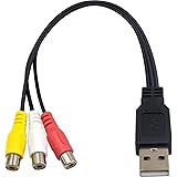 Duttek Câble RCA vers USB, câble USB vers RCA, USB A 2.0 mâle vers 3 RCA femelles pour PC, Mac, AV, HDD et DVR 25 cm