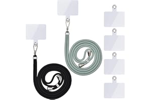 LINKBRO Uniwersalny łańcuszek na telefon komórkowy, smycz na telefon komórkowy, uniwersalny telefon komórkowy wiszący na szyi, z podkładką, smycz na telefon komórkowy, regulowana i zdejmowana. (2 jasny czarny