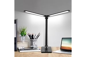 Wholede Schreibtischlampe LED Dimmbar, 2000mAh Doppelkopf Tischlampe 5 Farben und 10 Helligkeitsstufen, Nachttischlampe mit Ladefunktion, Desk Lamp mit Funktion Zeitmessung Table Lamp für Kinder, Büro