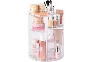 YIEZI 360 Rotating Acrylic Makeup Organiser, Multi-function Adjustable Spinning Holder, Storage Cosmetic, Skincare, Perfume and Accessories, Great for Beauty Vanity, Bedroom, Bathroom, Kitchen - Clear