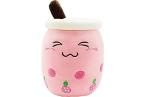 Firecos Bubble Tea Cuscino Peluche 35 cm, Peluche Boba Morbido, Bambola di Peluche, Cuscini Imbottiti Decorativi Regalo Cartone Animato per Bambini per Natale, Compleanno (Rosa Socchiudere)