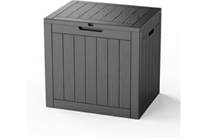 Vidacharmy - Outdoor Garden Storage Box 113L / 30 Gallon, Colour Black and Wood Effect, Water-Resistant Plastic Outdoor Locker with Lockable Lid for Furniture Cushions, Logs, Tools