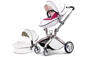 Hot Mom F22 Passeggino 2in1,Passeggino,Sistemi modulari,Altezza del sedile regolabile,Luxury High Landscape Carrozzina per Bambini (bianco 2in1)