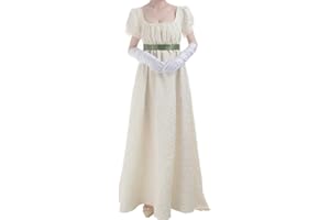 FCCAM Abito da donna Regency Jane Austen lungo Vintage Abito da ballo vittoriano, con guanti, stile impero