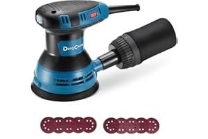 Dong Cheng 300W Levigatrice Orbitale, 125 mm, 6 velocità, 4000-12000 giri/min, Sistema di raccolta della polvere con 10 dischi abrasivi, ideale per progetti di lavorazione del legno