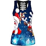 Womens Sleeveless Christmas Santa Claus Reindeer Snowflake Xmas Holiday Vests Tunic Tops T Shirts