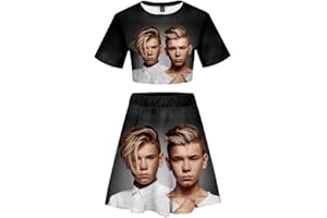 MAISLEY Marcus&Martinus Camiseta Lumbar del Verano De 2 Unidades Trajes Falda+Blusas T-Shirt De Los Cultivos Cantante de Gemelos Moda Falda Traje
