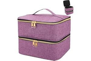 ADERTOS Nagellack Aufbewahrung Tasche Doppelschicht Nagellacktasche Lila Nagel Taschen Nagellack Organizer Wasserdicht Nagellackaufbewarung Tasche Nylon Kosmetiktasche für 30 Flaschen Nagellampe