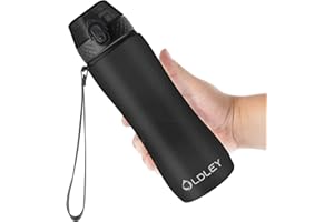 OLDLEY 750ml/25oz Water Bottles with Straw BPA Free Tritan Water Bottles for Gym School Sports Travel Leakproof Time Markings Drink Bottles Reusable Hydrate for Adult Kids Women Men(Black, 1 Lid)