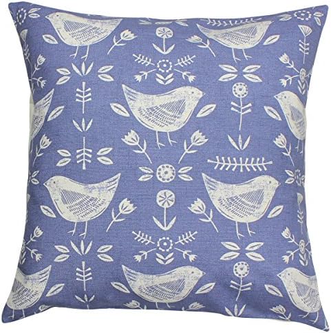 Narvik Birds Scandinavian Fryetts Scandi Fabric Cushion Cover (Blue, 18")