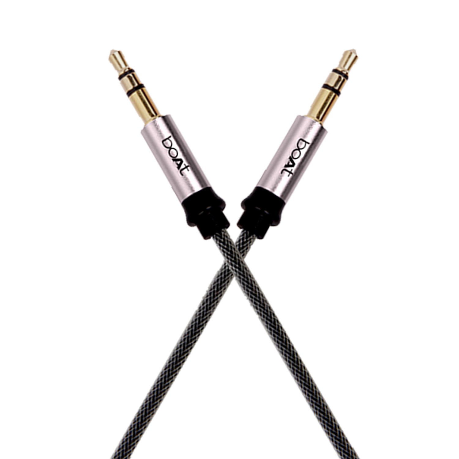 boAt AUX 500 Indestructible Male to Male Metallic Aux Audio Cable with Gold Plated connectors for Smartphone, 1.5 Meter (5 Feet) - Grey