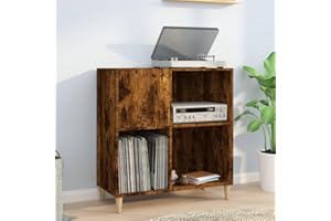 prissent Mobile Porta Dischi Rovere Fumo 84,5x38x89 cm Legno Multistrato Scaffale Porta CD Libreria Legno Porta Dischi Vinile Scaffale Stretto Mobiletto Multiuso Mobile TV Soggiorno Mobile Porta CD