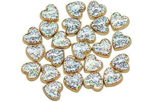 Syntego Cabujones de Resina Dorada con Puntos Brillantes iridiscentes, Adornos Planos para Manualidades, Corazones, 25pcs