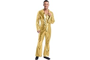 CHICTRY Men's Disco Diva Costume 60s 70s Shiny Disco Retro Jumpsuit Hippie Costume Club Wear