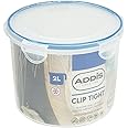 Addis Clip Tight Food Storage Container Large 2 Litre Round Airtight Silicone Seal Containers Bpa Free Easy Locking Lid Clips, Clear Transparent