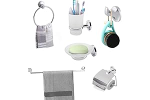 EJOYOUS 6Pcs Bathroom Accessory Set, Including Paper Towel Holder Hook Toothbrush Holder and Soap Dish, 6 in 1 Chrome Plated Zinc Wall Towel Holder Kit, for Families Hotels Dormitories Apartments