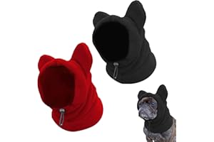 DINGFENG 2 Stück Hundemütze Ohrenschützer mit Noise Cancelling - Silvester Hunde Mütze Hundewarme Kopfbedeckungen，Winter Haustier Schal Windschutz Mit Kordelzug (Schwarz und Rot S)
