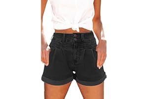 SMENG Jeansshorts Damen Sommer Stretch Denim Shorts High Waist Jeans Mit Taschen Hotpants