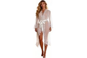 sunshinelady kimono dam, lång sexig tyllrock, spets, morgonrock stora storlekar, negligé, långärmad babydoll med ögonfransspets, transparent, underkläder, sexiga underkläder med bä , strandskydd
