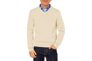 Haloumoning Jersey para niños con cuello en V, uniforme de manga larga, jersey de punto monocolor, básico, informal, ligero