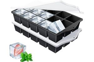 YUNISS Silikonowa forma do lodu z pokrywką, 2 sztuki tacy na kostki lodu bez BPA, duża forma do układania w stosy do koktajli, whisky, wina, przecierów owocowych, lodów - czarna