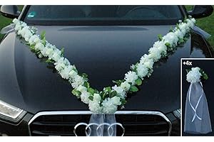 AUTO-SCHMUCK SO EINFACH SO KREATIV VIP Girlande 30 Azaleen 30 Rosen 18 extrastarken Saugnäpfen 2 x 180 cm Girlande 4 Türgriffdekorationen 2 Rattanherzen Braut Paar Autoschmuck Hochzeit Car Auto Wedding PKW ®Auto-schmuck (Azaleen 4)