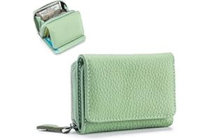 ZhaoCo Kleine Geldbörse Damen mit Münzfach & RFID-Schutz, Echtes Leder Mini Portemonnaie Geldbeutel Kreditkartenetui für Frauen Mädchen - Grün