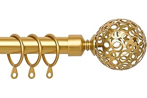 BOOM JOG Curtain Poles Extendable Curtain Pole 120 cm to 300 cm Gold Ball Finials 48" to 120" Adjustable Curtain Track Includes Rods,Finials,Brackets,Rings & Fitting sets