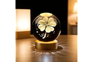 AMFUN 60 mm/ 2.36in 3D Four-Leaf Clover Crystal Ball, Good Luck Gifts for Women,Glass Shamrock Sphere for Home & Office Decor, Gifts for Women Girls Wife Daughter