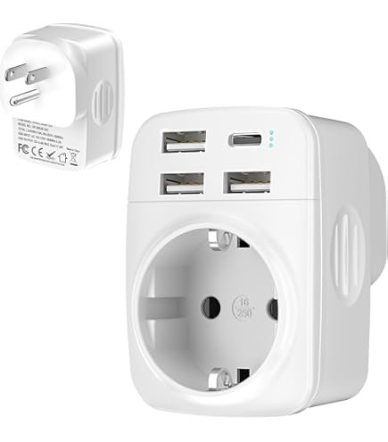 Hoppac Adattatore Presa Aericana,6 in 1, 3 USB A E 1 USB C(3.4A 17W). Adattatore Con Spina