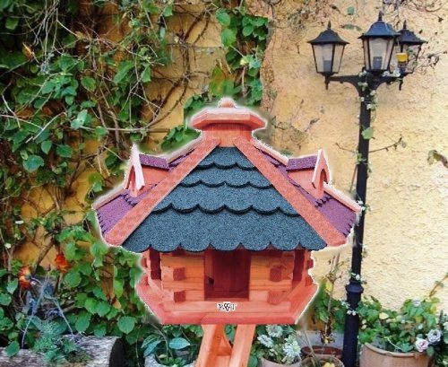 Vogelhaus -Holz Nistkästen & Vogelhäuser- aus Holz mit Silo Holz mit ROT + BLAU E mit Ständer BG50r-bEMS - 2