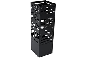 UNUS Portaombrelli con vaschetta raccogli-acqua, 4 ganci, 16 x 16 x 49 cm, nero