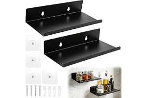 xinyids Set med 2 metallvägghyllor, 20 cm, svart, svävande vägghylla, liten vägghylla, bildhylla, bildstång, heminredning, de