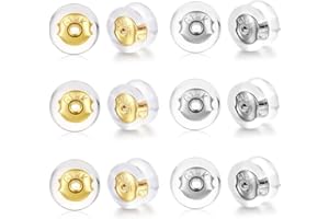 FAMIDIQGO 12 sztuk bezpiecznych zapięć do kolczyków, silikonowe, zamienniki do kolczyków wiszących, hipoalergiczne zapięcia (srebrne/złote)