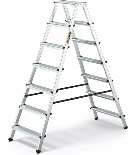 AMHANCIBLE EBAL01SV multifunctionele ladder van aluminium, 4 x 3 treden, tot 150 kg, 12 treden, 6 standen, TÜV/GS-getest, antislip, stabiel en robuust