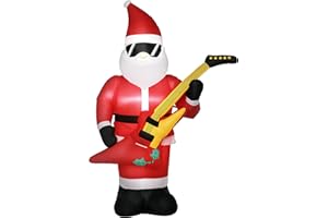 Outsunny 215 cm Aufblasbarer Weihnachtsmann mit E-Gitarre Aufblasbare Weihnachtsbeleuchtung LED Selbstaufblasende Weihnachtsdeko Wasserdicht für Innen- und Außenbereich